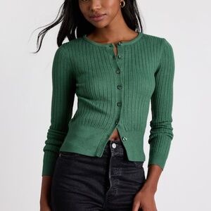Lulus Perfect Classic Dark Green Ribbed Knit Cardigan Sweater - Size M
